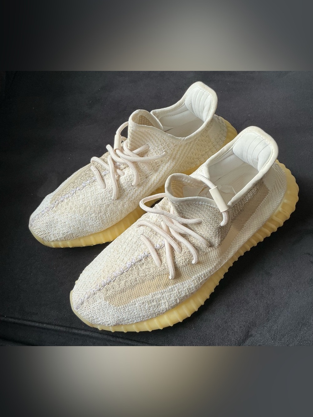 adidas Men's Cream Knit Sneakers with Yellow Gum Sole